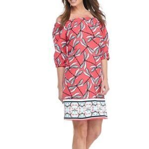 Crown & Ivy Whimsical Dragonfly Print Linen Blend Dress Women's Size Medium